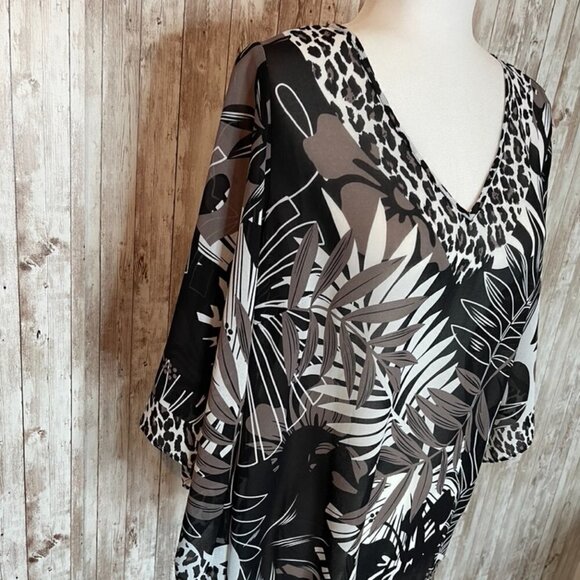 Belle by Kim Gravel Black & Brown Butterfly Sleeve Blouse size Small - Picture 2 of 4